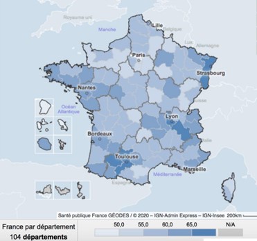 Carte Couverture de dépistage du cancer du col de l'utérus en France